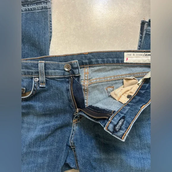 rag & bone Jeans Kick Pleat Flare Straight Leg Raw Hem Fray Bell Wide Vintage - Picture 10 of 11